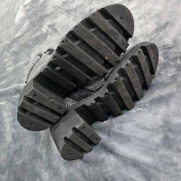 ShoeDazzle Rhinestone Combat Boots Women 8.5 Black Chunky Heel Party Ready - Picture 7 of 11